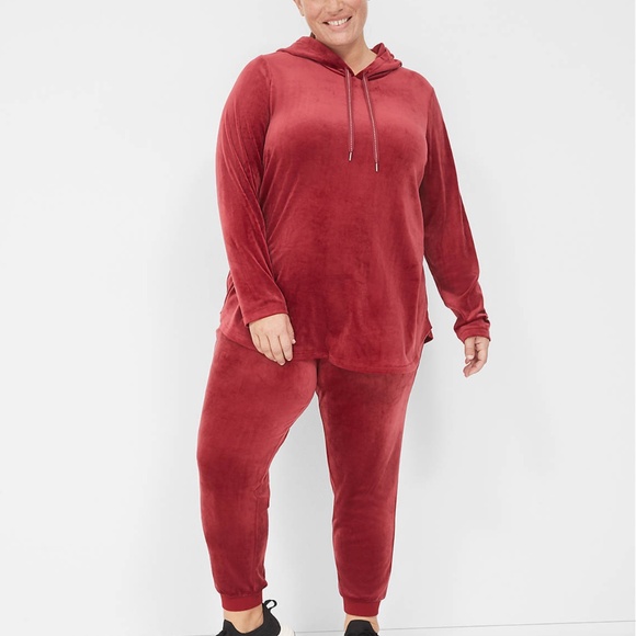 LIVI Active - SET Red Cozy Velour Long-Sleeve Hoodie Mid-Rise Jogger - 2X 18/20 - Picture 1 of 15
